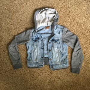 Denim Jacket With Sweatshirt Sleeves